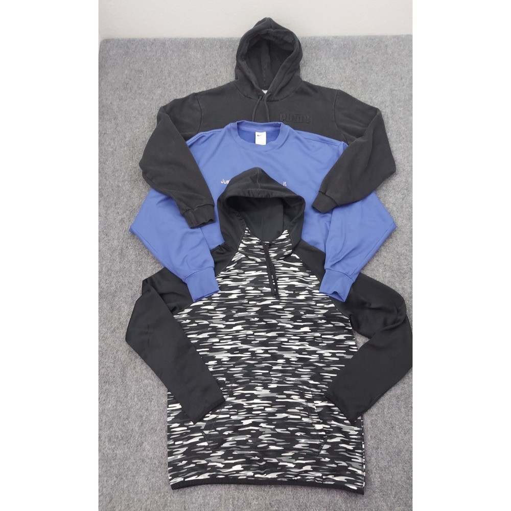 Lot 3 NIKE PUMA Hoodie Sweat Shirt Mens Medium Thermafit Logo Gym Athletic Camo